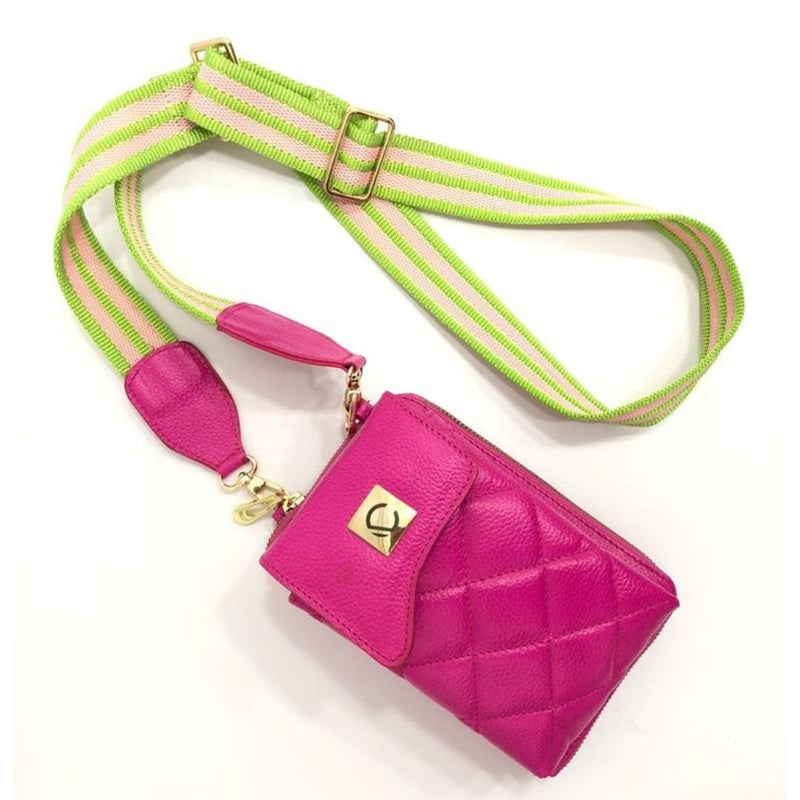 BOLSO CACHATINA - TRIXIE BAG - CUERO FUCSIA (RIATA VERDE X TAUPE)