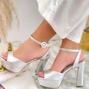 CALZADO CACHATINA - PLA 30 MUJER - GRECIA - CUERO PLATEADO - TACON 12.5 CM