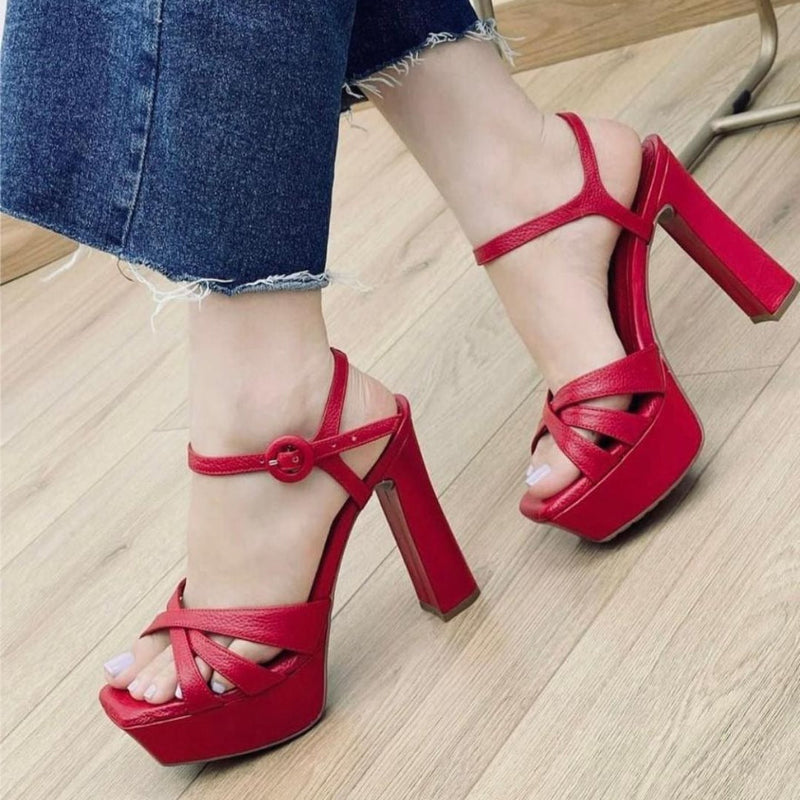 CALZADO CACHATINA - PLA 30 MUJER - NAGORE - CUERO ROJO - TACON 12.5 CM