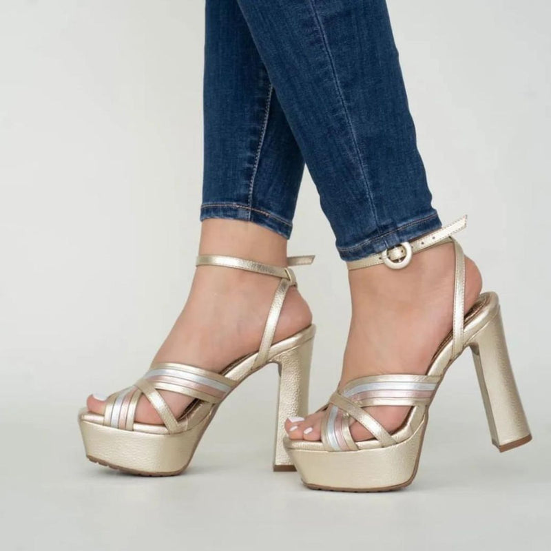 CALZADO CACHATINA - PLA 30 MUJER - ALFINA - CUERO DORADO - TACON 12.5 CM